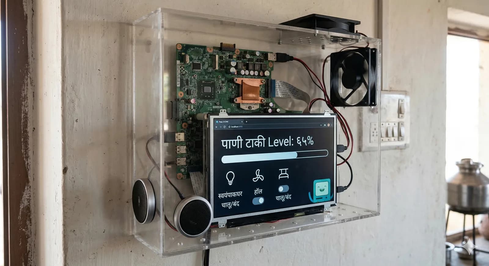 Dashboard showing local network topology, sensor telemetry, and offline LLM status